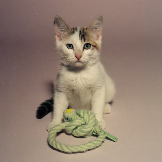 A kitten with a plain cat toy